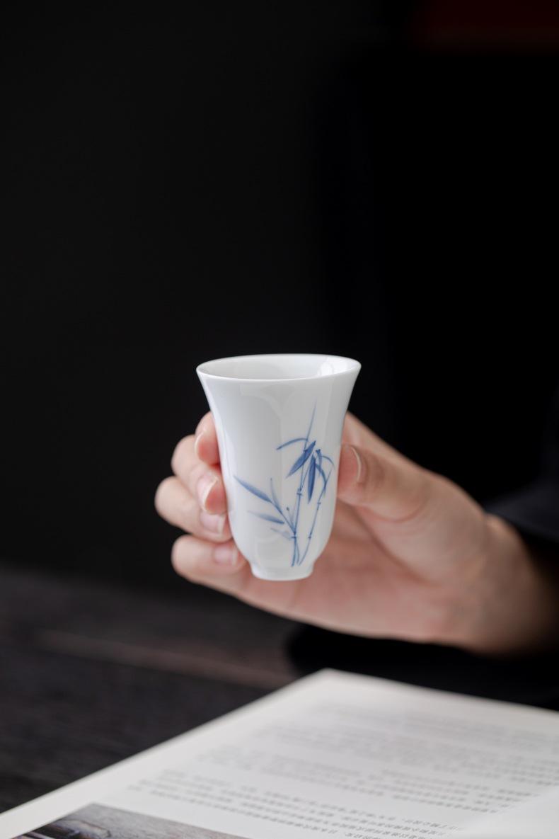 Product Introduction of Bamboo Sancai covered bowl hand-painted ceramic single large high-end Dehua white porcelain tea bowl Kung Fu tea set gift 6