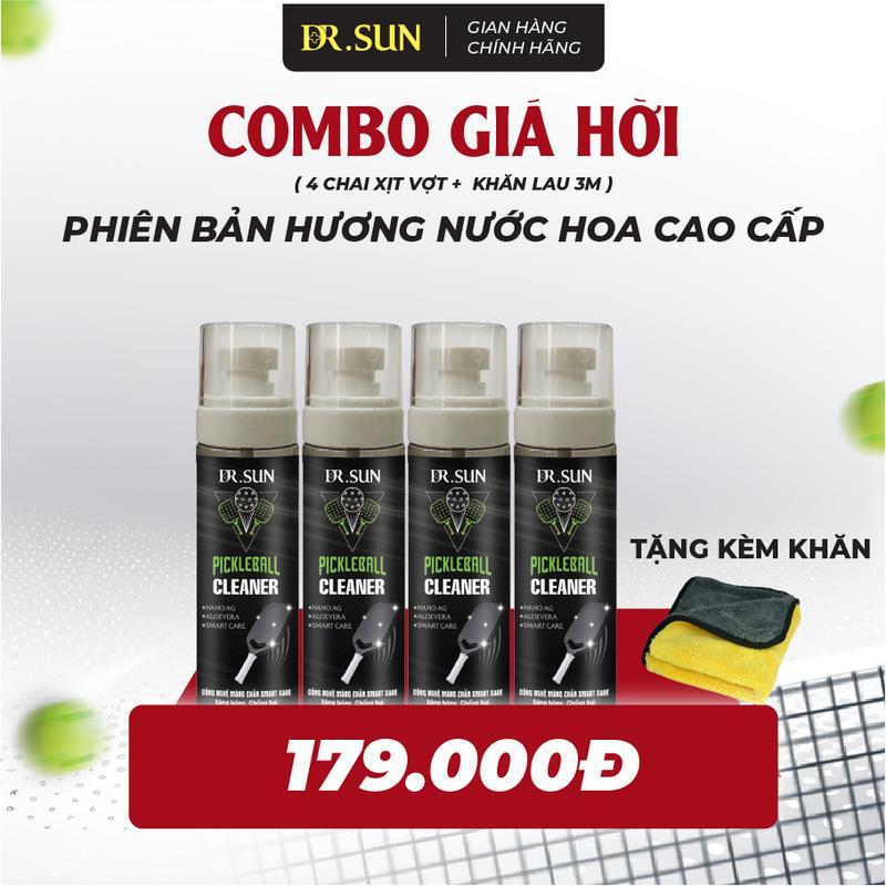    MUA 4 GIẢM 50% + Tặng kèm khăn 3M  Xịt vệ sinh mặt vợt Pickleball Cleaner 100ml - Làm sạch và bảo vệ mặt vợt - Hương thơm dịu nhẹ - Chống mài mòn ngăn ẩm mốc và bảo vệ mặt vợt 