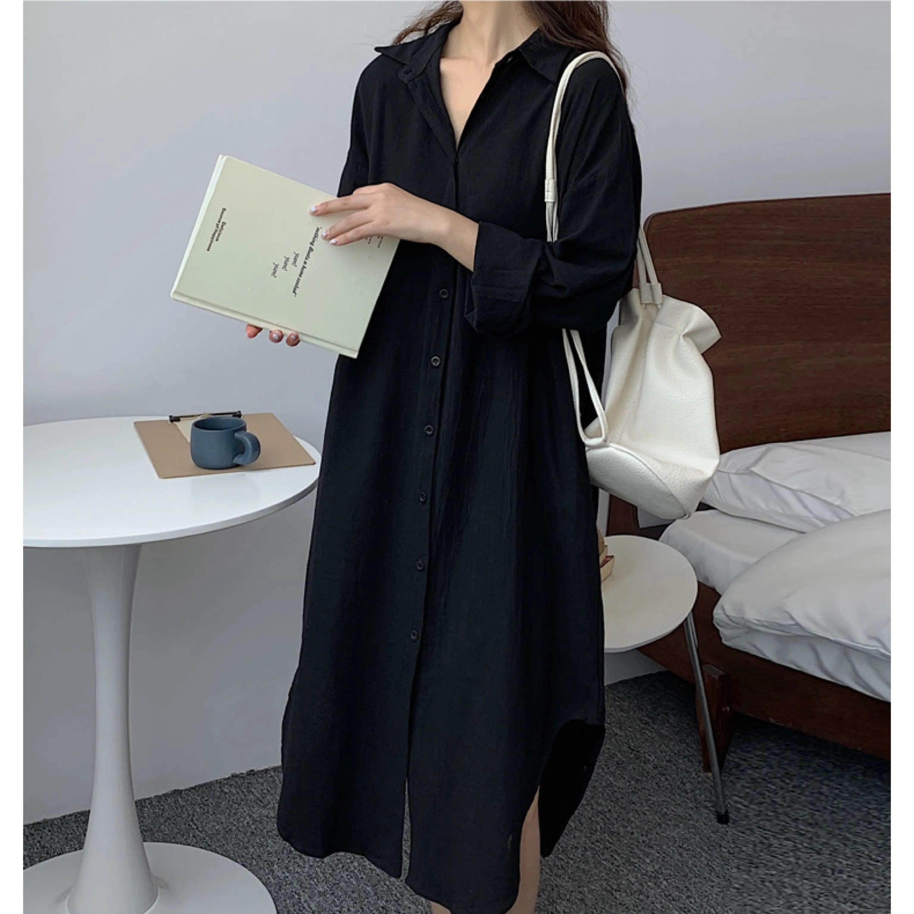 RED Long Tunik Anastasia 2101/Long Sleeve Casual Dress wanita/Shirt Dress Long Sleeve/Dress Kemeja Rayon Linen/Tunik Kancing Aktif Lengan Panjang