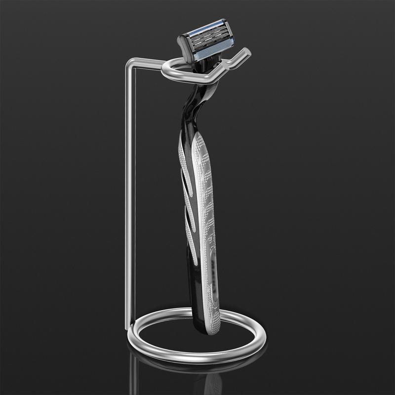 Product Introduction of Stainless Steel Safety Razor Stand, Shaving Razor Holder, Deluxe Men's Travel Shaver Stand, Compatible with Long Handle Safety Razor, Fusion 5, ProShield, Mach 3 (Silver/Polished Chrome) 10