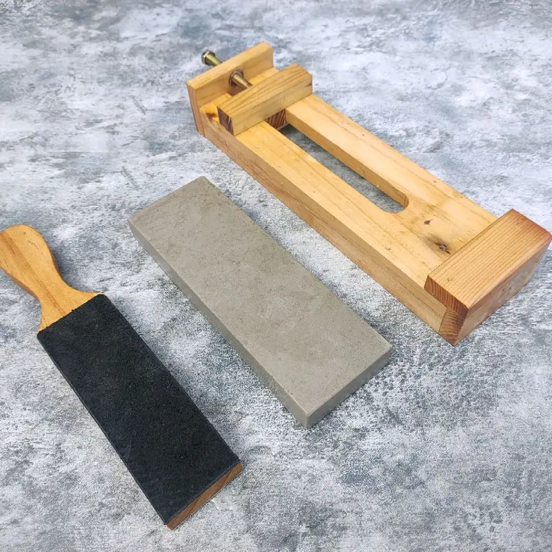Batu asahan asli alam double set 20x7x2cm Stroping kulit sapi asli+tatakan 1