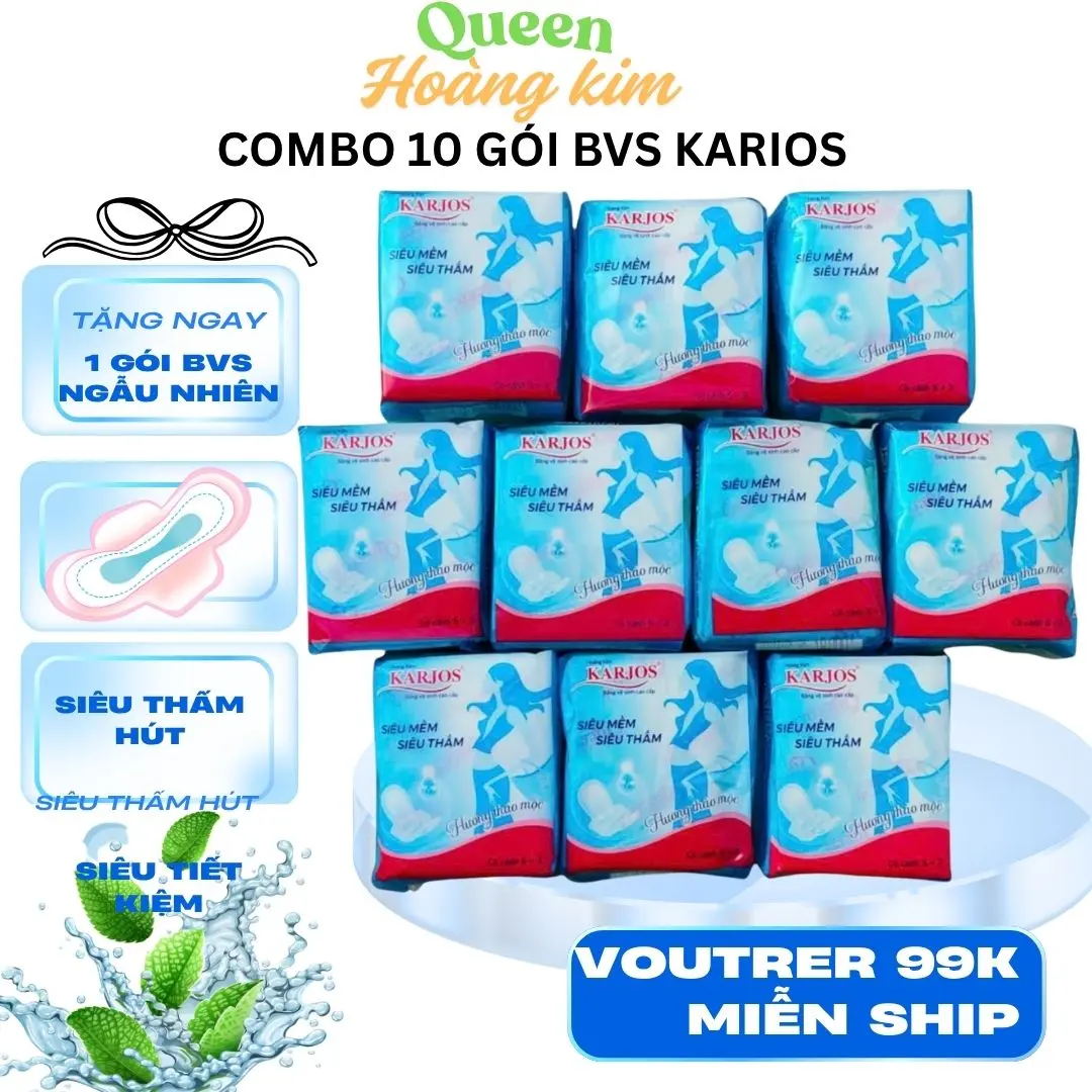[ ComBo 10 Gói ] Băng Vệ Sinh karios Có Cánh 23cm Dùng Cho Ngày Nhiều Thấm Hút Nhanh Dùng Ngày Kinh Nguyệt Nhiều Bề Mặt Lưới Mỏng Mềm Tampon Nữ Women vesinh phunu[ TẶNG 1 HỘP BVS NGẪU NHIÊN ]