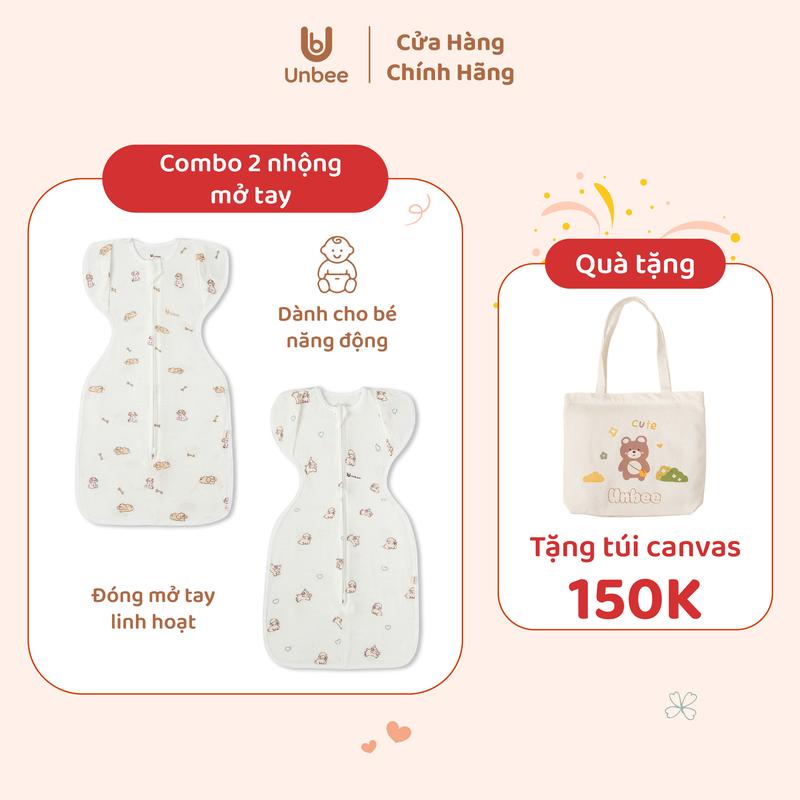   COMBO 2  Nhộng Chũn Mở tay Tơ Tằm Thông Hơi Thoáng Khí Cho Bé Từ 0 Đến 9 Tháng - Không Bụi Vải Kháng Khuẩn 150 Lần Giặt 