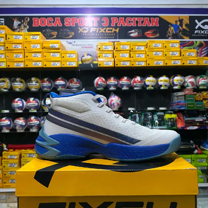 Sepatu Voli Fixch Knive Terbaru White/Brilliant Blue/Baltic Blue Ori 1