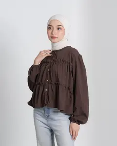 Neona Blouse Korean Wanita Ruffel Linen Impor