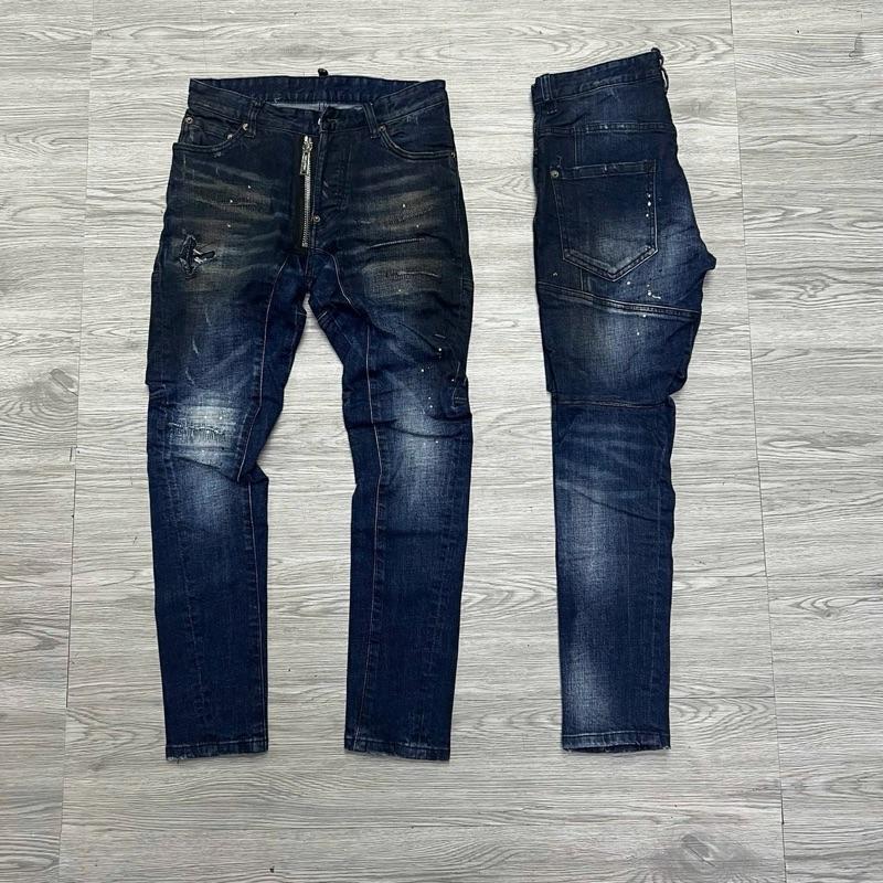 QUẦN JEAN NAM D2-24 XANH KHOÁ LỆCH DÁNG BIKER 4 CÚC , BÒ DÀI CAO CẤP , CO DÃN , PHOM ÔM CHÂN DS-Q ,  Có Túi