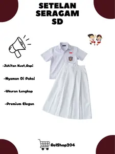 SETELAN SERAGAM SD PUTIH PUTIH WANITA LENGAN PENDEK DAN ROK PANJANG
