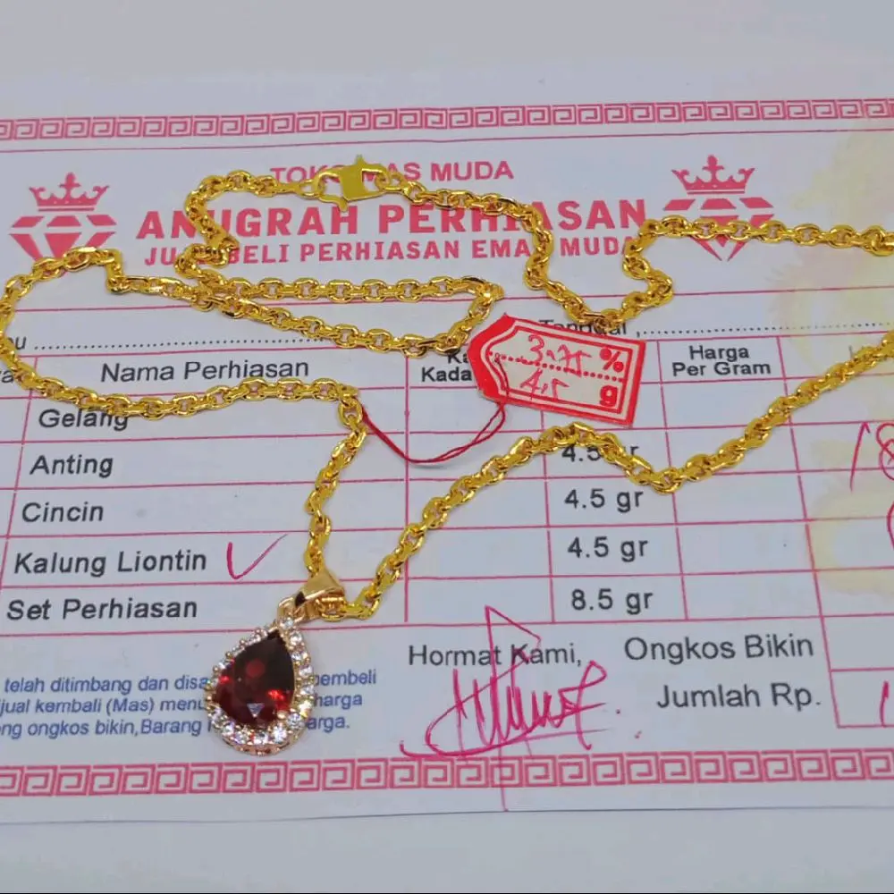 kalung free liontin Emas muda 4,5gr kadar 3,75 terbaru dapar surat dari toko bisa dijual kembali
