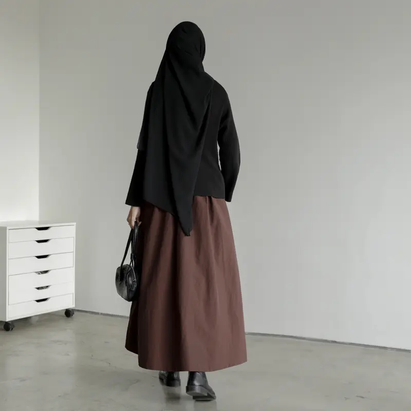 Sabamodest - Gather Skirt - Rok Nilon Pinggang Karet 3