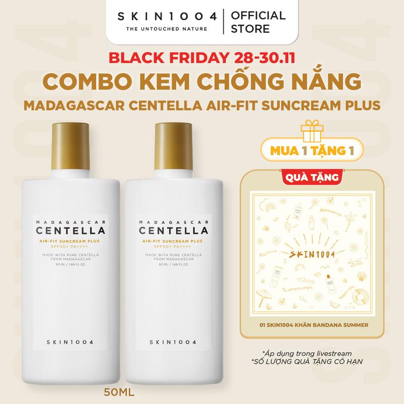 BLACK FRIDAY Tặng 1 Khăn Bandana Summer SKIN1004 Combo 2 Kem chống nắng vật lý Madagascar Centella Air-Fit Suncream Plus SPF50+PA++++ 50ml