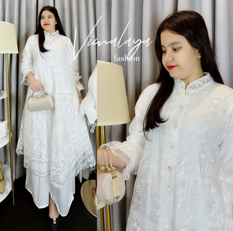 Gamis Putih Busui 2in1 Inner + Rompi Tile Bordir Baju Muslim Vima 0176 0