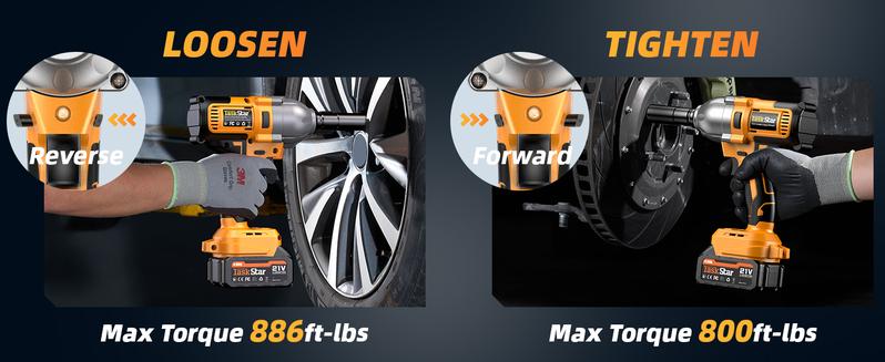 Product Introduction of TaskStar 1200Nm(886ft-lbs) Cordless Impact Wrench, 1/2" High Torque Brushless Electric Driver With Two 4.0Ah Battery, Fast Charger for Car Tires Truck 15