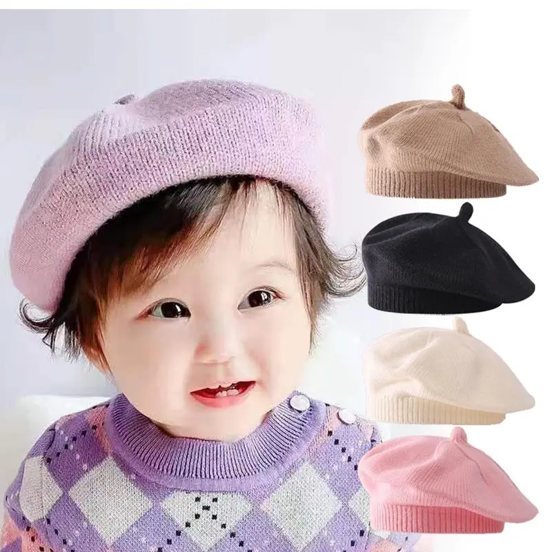 0-3 Thn | Topi Beret Bayi Anak Rajut Style Korea Wol Anak-Painter Autumn Winter Baret Berret Hat Polos Fashion Topi 6