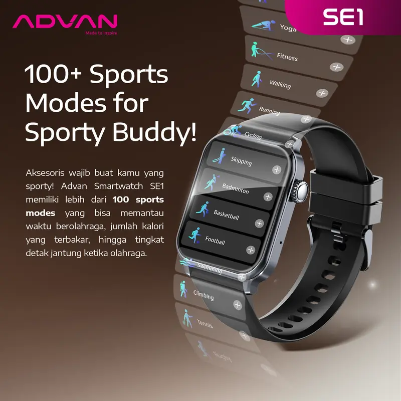 ADVAN Smartwatch SE1 AI Voice Assistant IPS 1.83” Wireless Bluetooth Call Waterproof IP68 600mAh Standby Time up to 30 Days 5