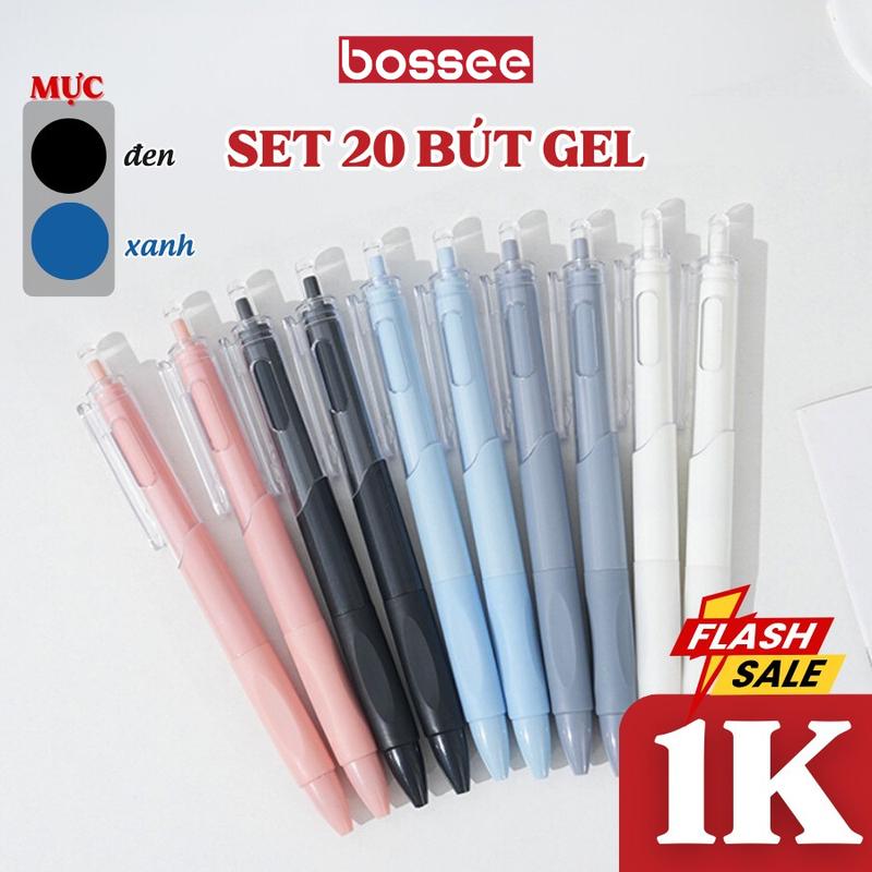  Set 20 Bút Bi Mực Gel Ngòi 0.5MM Bút Bi Nước Mực Đen Màu Pastel Xinh Xắn - Viết Trơn. Mực Nhanh Khô _ Bositu Store 
