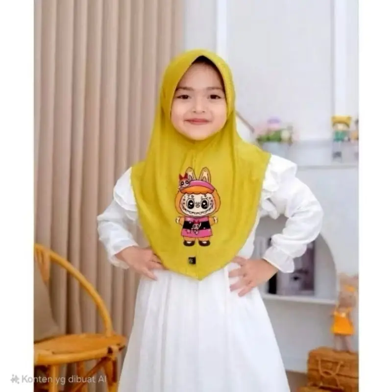 (dapat 3 jilbab) Jilbab Pad Anak Muslim hijab Anak Bayi LABUBU // Bergo Instant Anak Jersay Premium // Hijab Model LABUBU Kerudung Sekolah 2