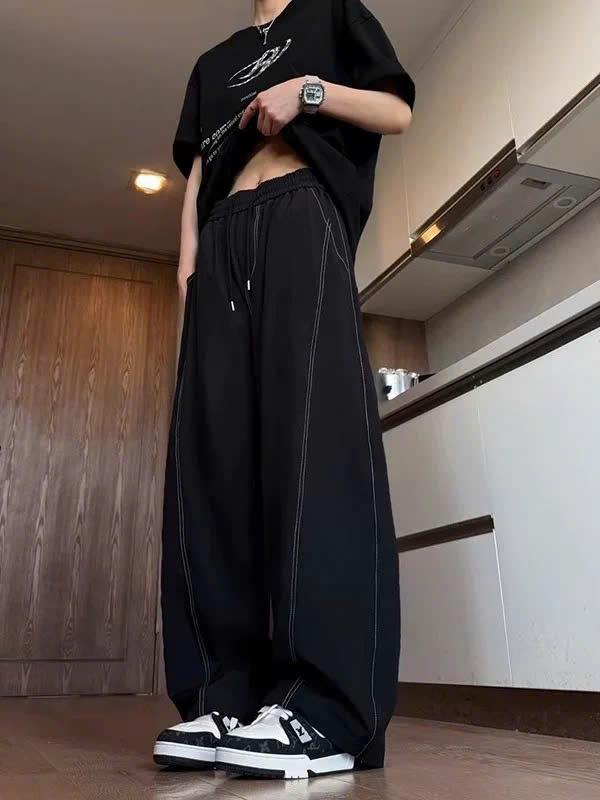 Quần ống rộng MÁY KẺ CHÉO  unisex nam nữ đều mặc được phối chéo chất vải GIÓ NHẬT ống suông