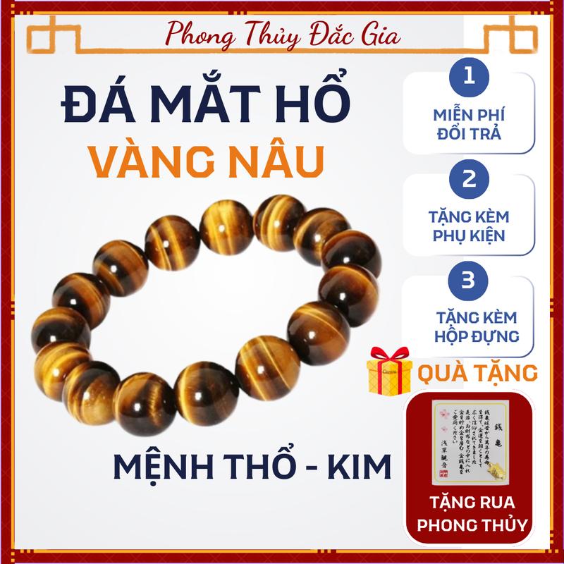   MUA 1 TẶNG 1  Vòng Tay Đá Mắt Hổ Vàng Nâu Loại Đẹp Dành Cho Mệnh Thổ Và Kim TẶNG HỘP - Dây dự phòng 