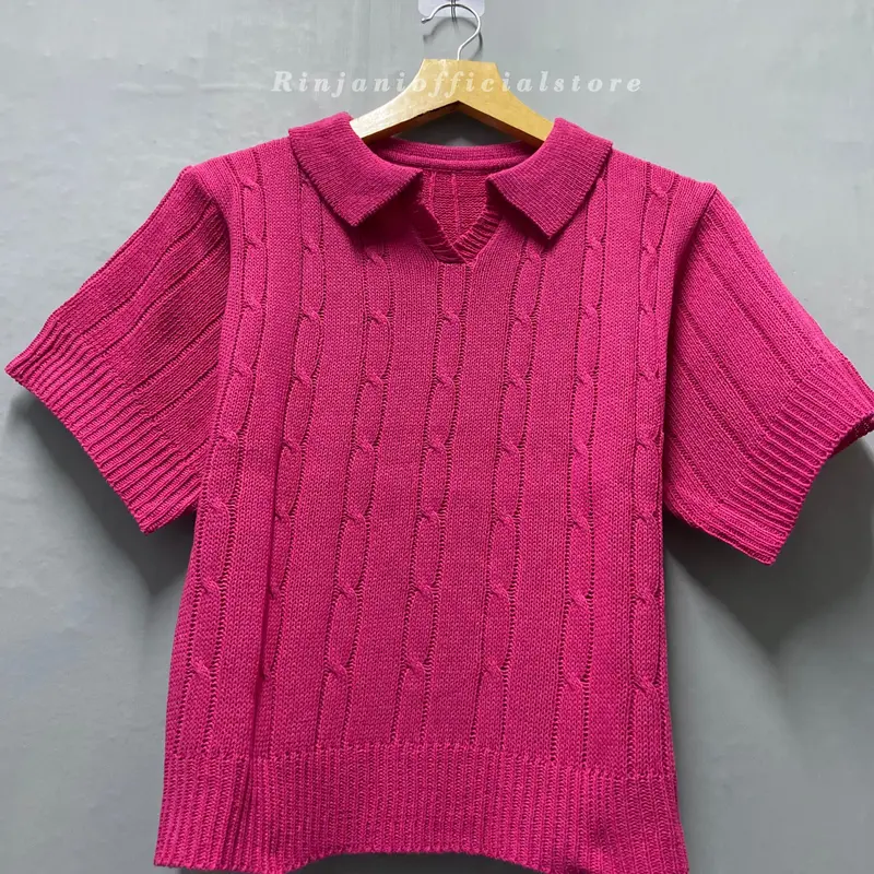 Clara baju rajut style korean best product Bunga Fit Garis Lembut Wanita Knitwear Nyaman Lengan Pendek 2