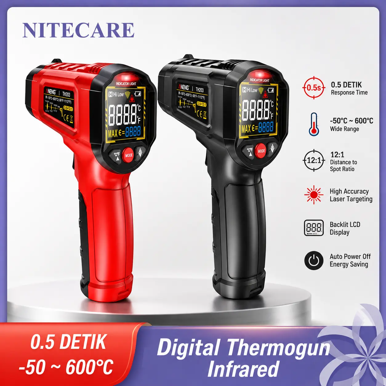 Termometer Industrial Termogun Digital Pyrometer Infrared Thermometer Laser Temperature Meter Non Contact Alat Ukur Suhu Mesin Otomotif Industri