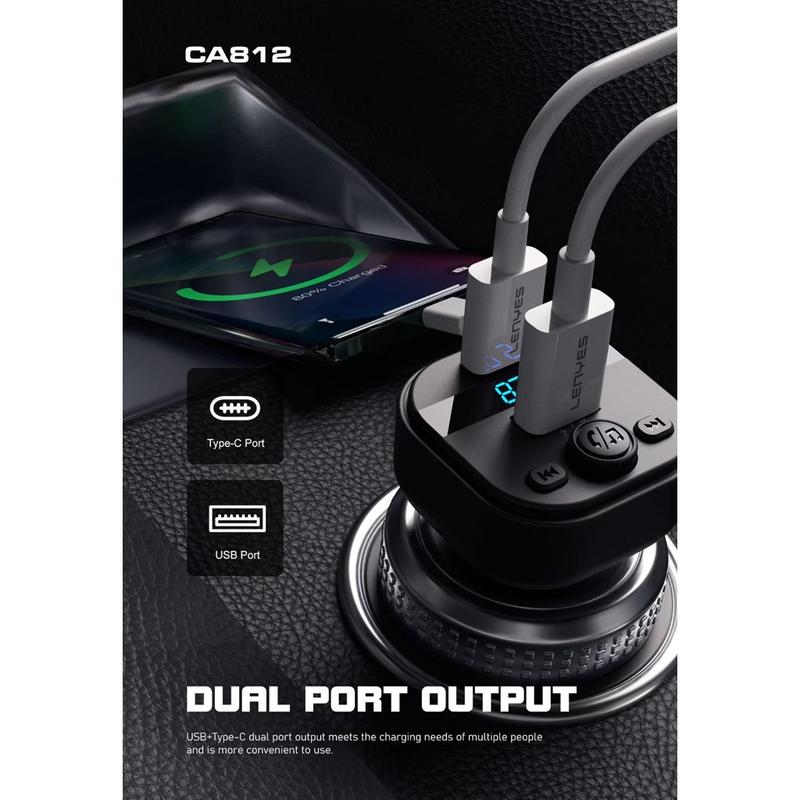 Product Introduction of LENYES Car Charger FM Transmitter CA812 Bluetooth 5.3 Modulator Adaptor Mobil Dual Port USB + Type C With Mic 7