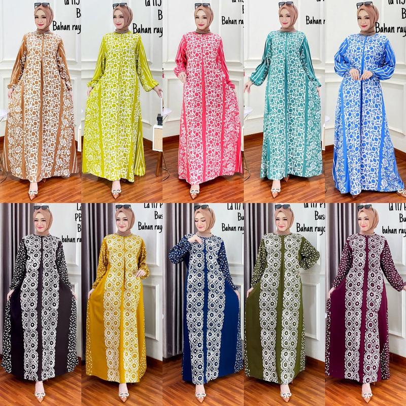 Product Introduction of Gamis Cap - Batik Multi Colour Bahan Rayon Super Jumbo Gamis Kekinian By Batik Cincaro muslim Wanita gaun lebaran kaftan crinkle maxi satin twill vanya hitam 《m》 • black baju brokat kondangan 2024 exclusive Premium 40