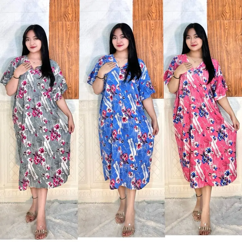 Alina dress jumbo LD 125 busui daster pendek Wanita Bumil Rayon Tidur Katun Panjang Dewasa Kancing Piyama Motif