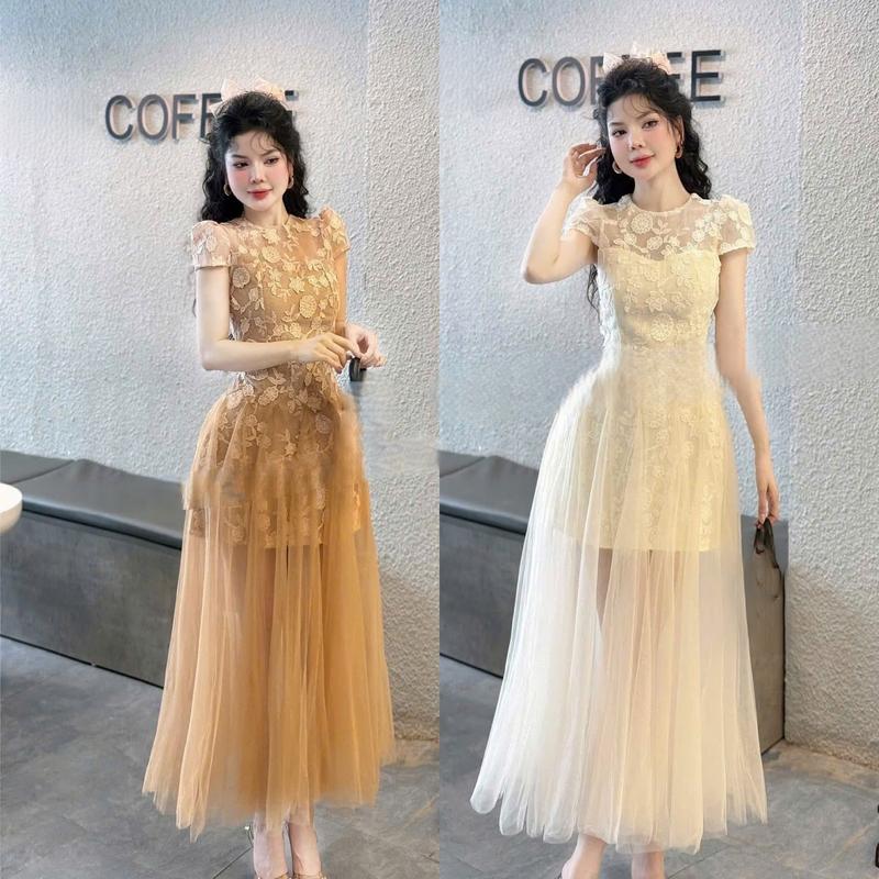 Váy ren phối lưới xoè dài tiểu thư K40 - Thư Váy
