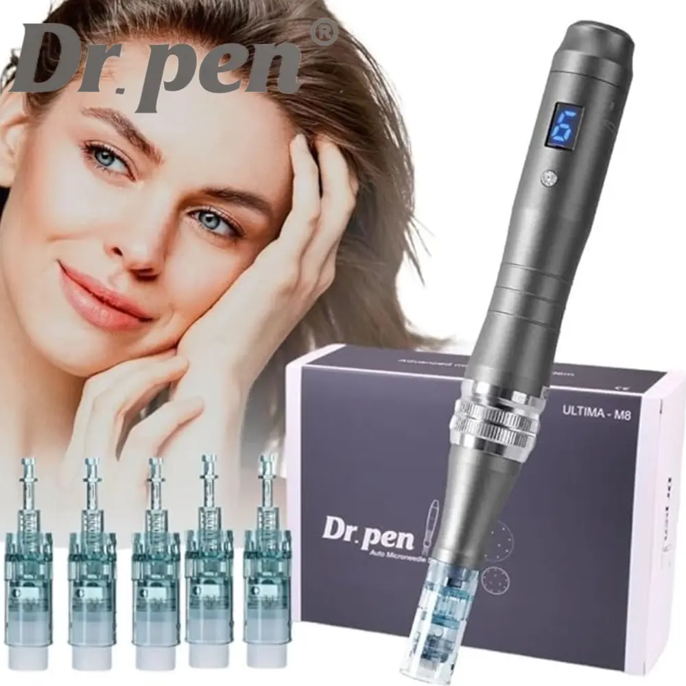 Dr. Pen Ultima M8 - Authentic Multi-Function Electric Wireless Skin Pen - Skin Care Kit for Face and Body - Round Nano x 6 Cartridges