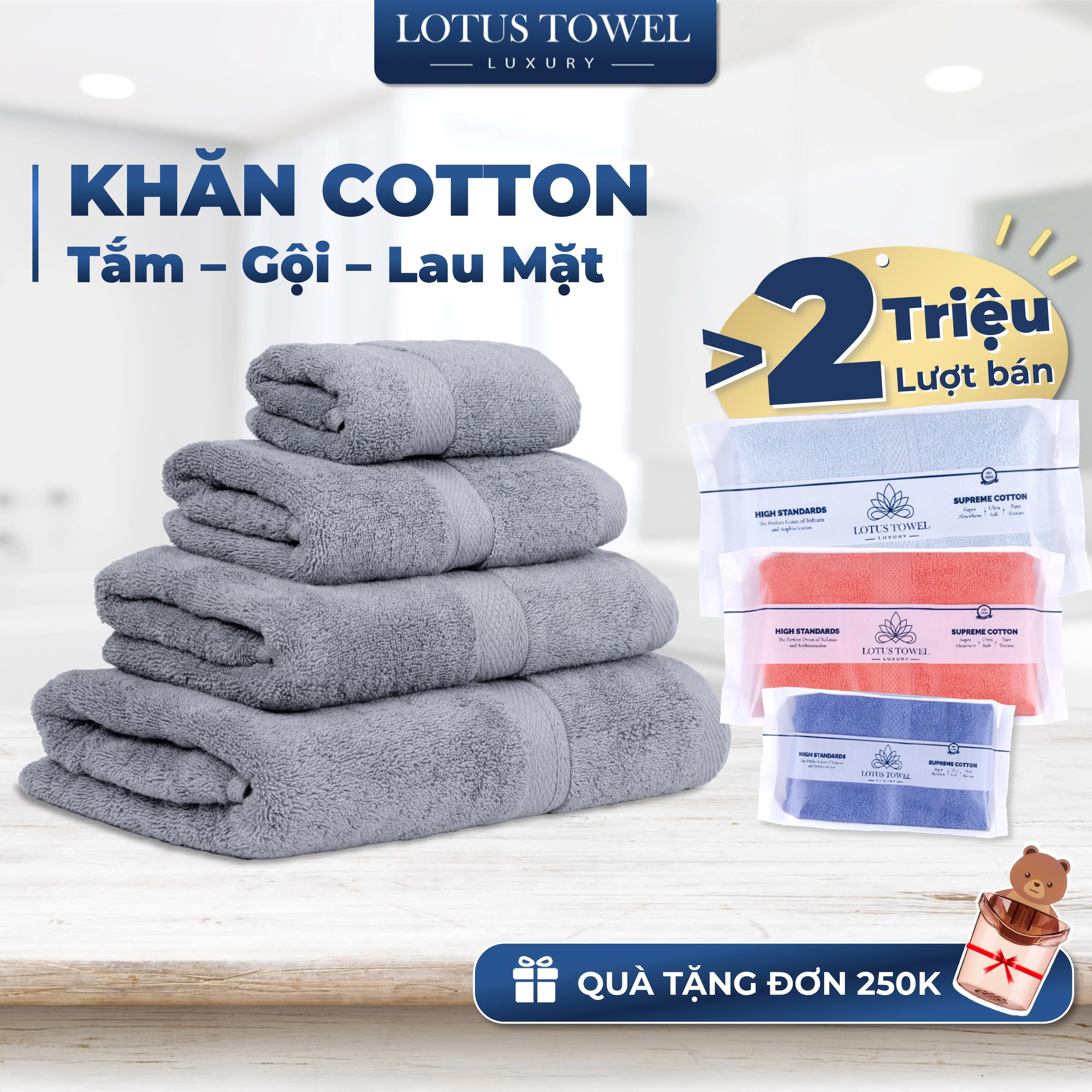 Lẻ Khăn Tắm, Gội, Khăn Mặt Châu Âu Lotustowel Làm Từ Sợi Cotton Cao Cấp Mềm Mịn, Thấm Hút, Không Ra Màu Dùng cho Nhà Tắm, Spa, Khách sạn, Resort