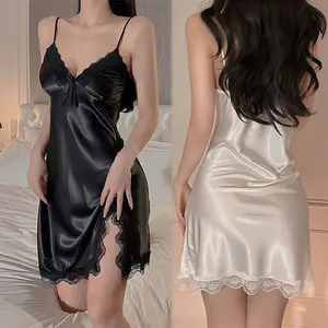 KOREA BAJU TIDUR PIYAMA WANITA SEXY MINI DRESS WOMEN SILK SATIN NIGHTDRESS Bahan Silk Satin Nyaman dan Elegan Cocok untuk Piyama atau Nightdress