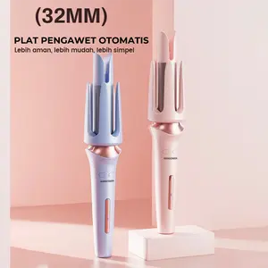 (COD) MANGOMAN Automatic Curling Iron 32MM LED Ion Negatif Catokan Curly Kering Ungu