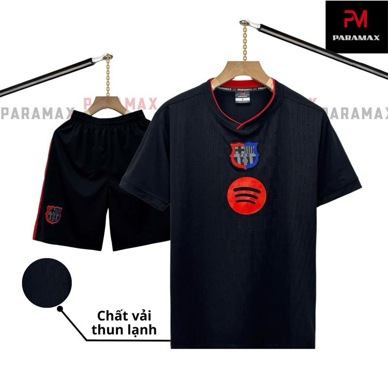 Bộ quần áo bóng đá, đồ đá banh BARCA ĐEN logo THÊU thun lạnh cao cấp LOẠI I Top Sport
