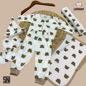 Set Complete 7IN1 Baju Bayi Baru Lahir Seri Coklat Karakter Bahan Katun