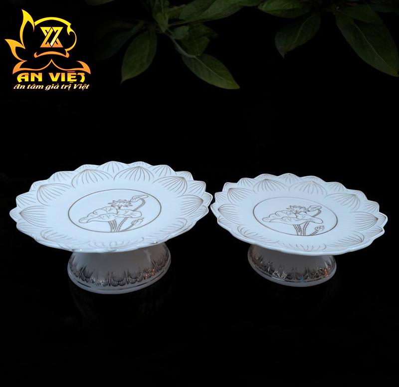 Đĩa Trái Cây Bạch Ngọc Sen Trắng - Dĩa Thờ Cúng - Nội Thất An Việt - BNST