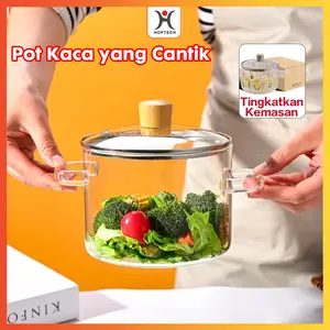 Panci Soup Rebus Kaca Tebal 1600ml Borosilicate Glass Cooking Soup Pot Transparan Anti Panas