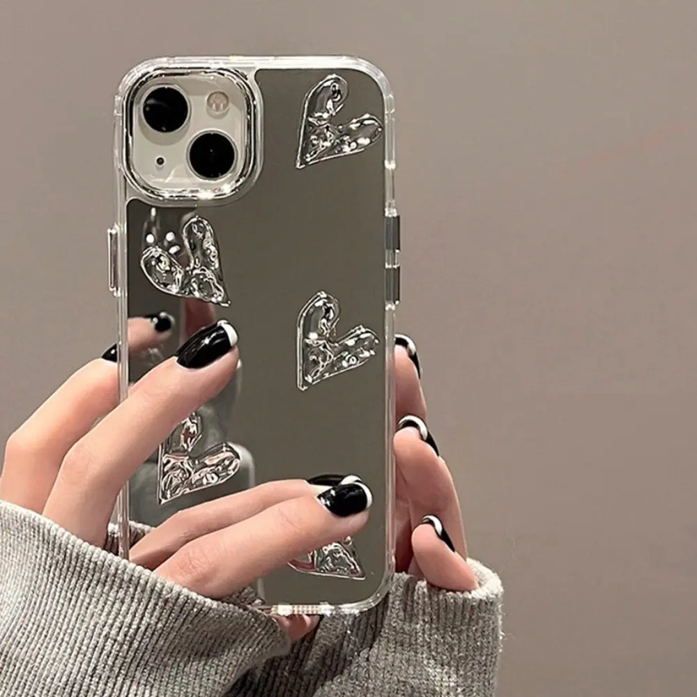 3D Heart INS Mirror Phone Case for iPhone 15 11 12 13 14 Pro Max Mini 7 8 Plus X XR XS MAX SE 2020 15Pro 11Pro Case Soft Silicone Luxury Plating Protector Shockproof Back Cover