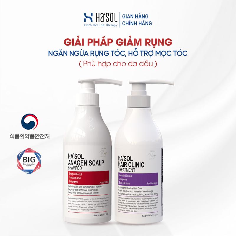 Giải Pháp Giảm Rụng Hỗ Trợ Mọc Tóc Hasol Anagen Scalp Shampoo + Kem Ủ Tóc Phục Hồi Hư Tổn Hasol Hair Clinic Treatment