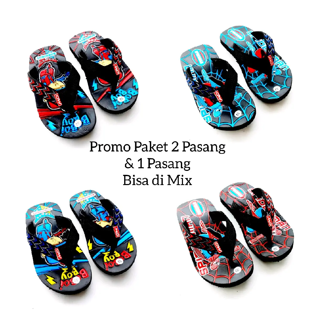 Paket 2 Pasang & 1 Pasang Sandal Japit Anak Anti Slip & Anti Licin, Ukuran 21/35, Fashion Karet