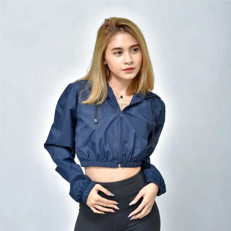 GRACIOUSTYLE - Jaket Crop Wanita Korean Style Jaket Olahraga Wanita Crop Jaket Sport Parasut Running Gym Fitnes Yoga Zumba Anti Air Wanita Cepet Kering Trendy Stylis 8