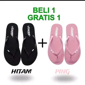sandal wanita jepit terbaru pilavver kekinian beli satu geratis satu hitam/ping