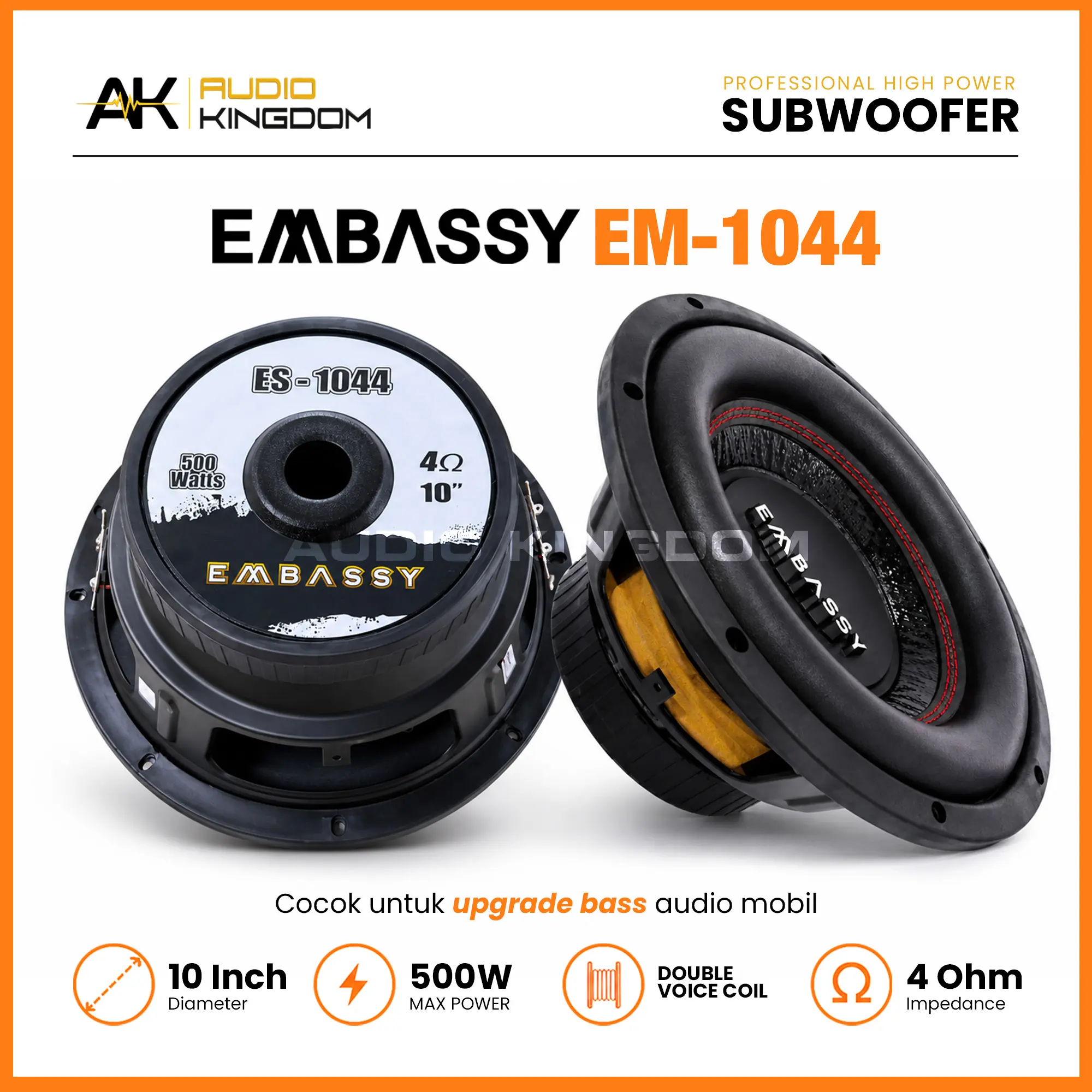 Subwoofer 10 Inch Embassy ES 1044 Double Coil 500 Watt Speaker Bass Mobil Bass nendang audio mobil