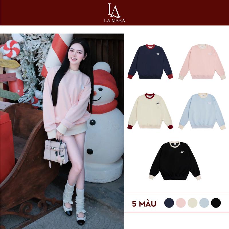 MÀU MỚI x DEAL MỞ BÁN Áo Nỉ Sweater LA MERA Cổ Tròn Basic Hình Thêu Dành Cho Nam Và Nữ mặc dấu quần nhích size LA1