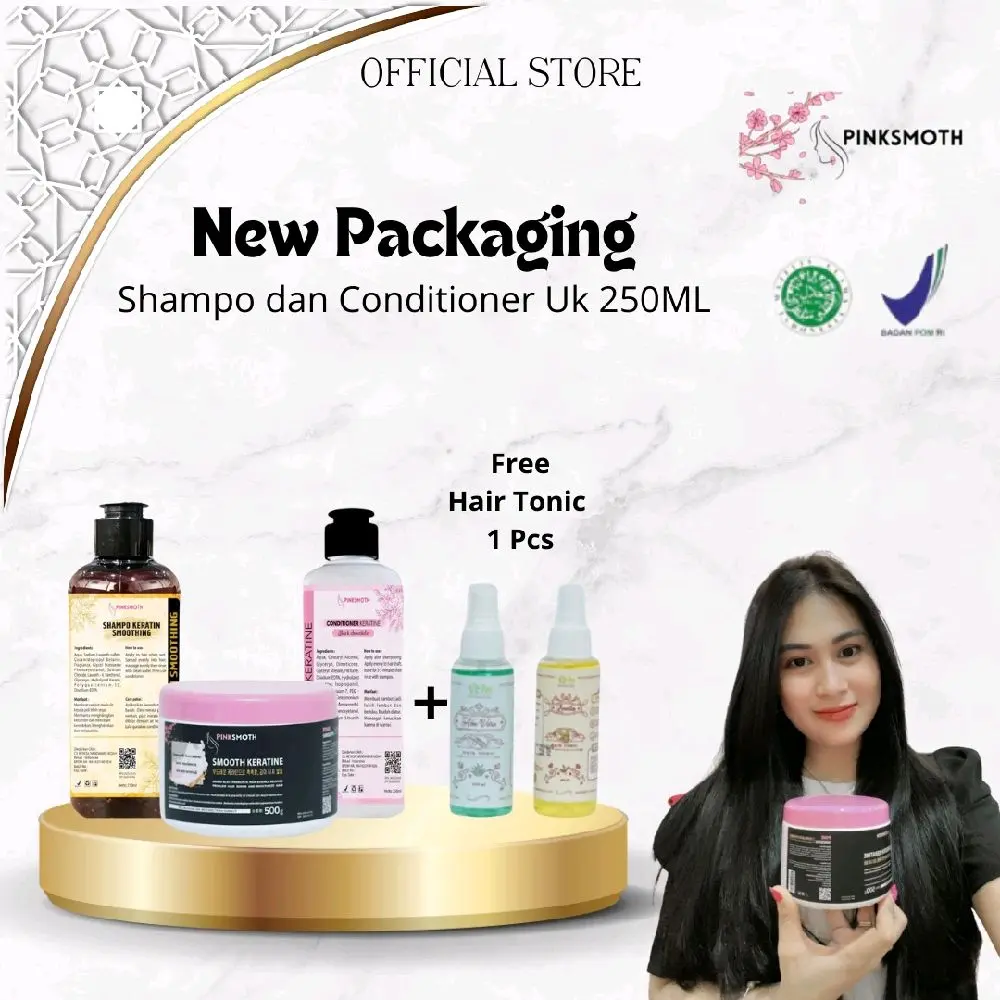 NEW PACKAGING!!! [COMB0 4] PINKSMOTH PAKET SMOOTHING TANPA CATOK BPOM. shampo condi tonic smooth Haircare