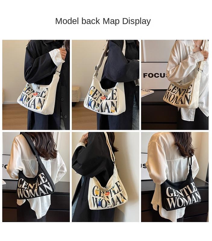 Product Introduction of Gentlewoman-printed canvas bag for men, shoulder bag with diagonal straddle, with zipper, black and white women crossbody bags 3