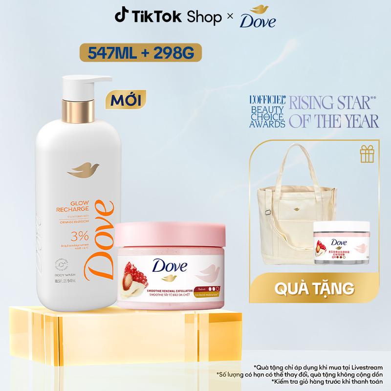   KOL live 2  Combo Sữa tắm Dove Serum Dưỡng da chuyên sâu 547ml + Tẩy Da Chết Dưỡng Ẩm Dove Hương Lựu Đỏ 298g  2  
