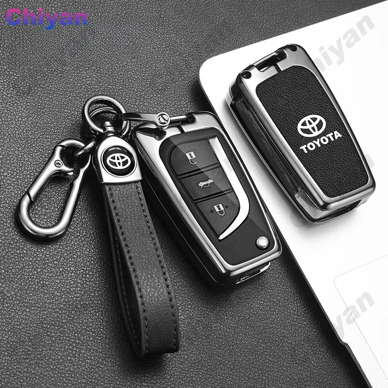 Bao da hợp kim kẽm chính hãng cho chìa khóa ô tô, vỏ Filp từ xa, vỏ Fob, bảo vệ TPU, móc chìa khóa cho Toyota Hi, Revo, Corolla, Altis, Cross, CHR, Fortuner, Innova, Yaris, Camry, RAV4 4