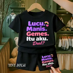 TINY JOY.id-SETELAN BAJU ANAK PEREMPUAN AKU LUCU MANIS  USIA 1-8 TAHUN GAMBAR KATA KATA VIRAL BAHAN KATUN COMBED PREMIUM / SETELAN FASHION ANAK /SETELAN CELANA PENDEK DISTRO / SETELAN ANAK MURAH / SETELAN BAJU ANAK LAKI LAKI KEKINIAN NYAMAN