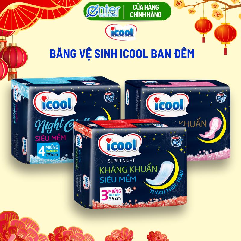   combo 6 gói  Băng Vệ Sinh Ban Đêm icool siêu thấm kháng khuẩn khử mùi chống tràn hiệu quả chiều dài từ 29cm đến 35cm Tampon Nữ 