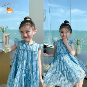 kebei-Gaun lucu berwarna biru untuk gadis cocok untuk usia 1-6 tahun sundress girl gaun princess anak  baju gaun anak perempuan Kids Bayi baju cuci gudang murah